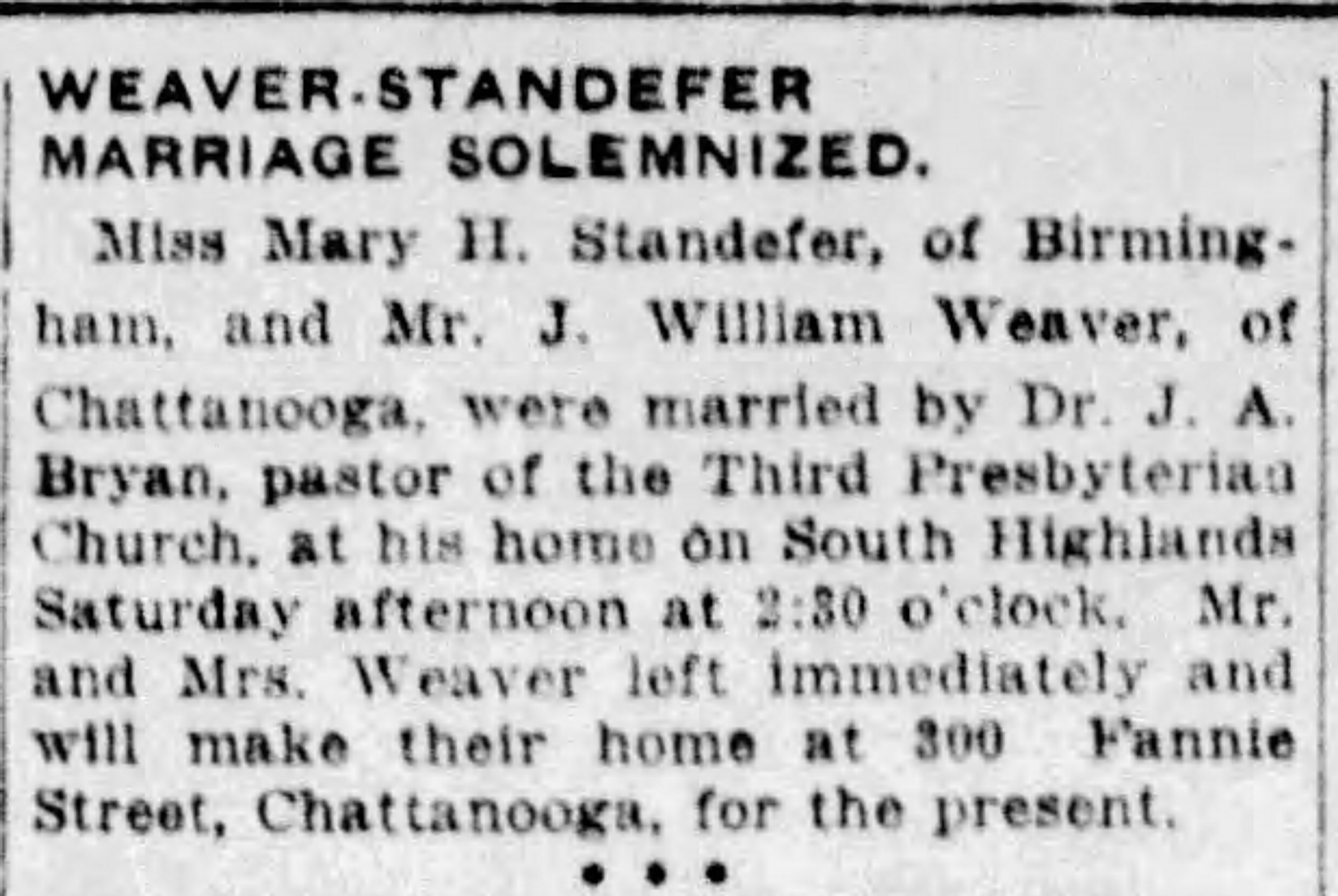 Mary H. Standefer-J. William Weaver